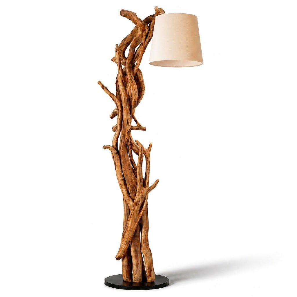 Kořenová dřevěná lampa MORGAN vč. přírodní stínidlo