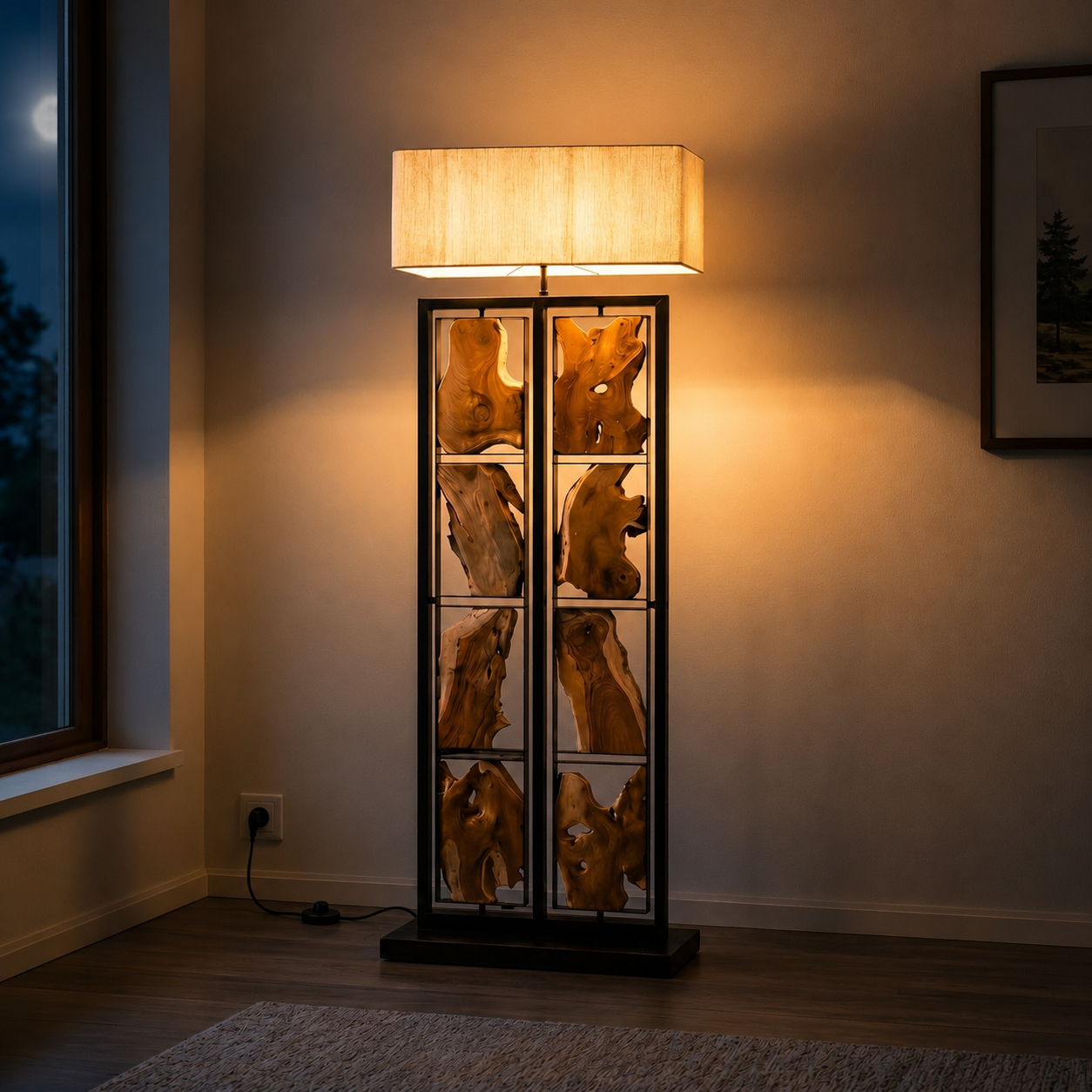 Stojací lampa z teakového dřeva RUBIX | Výška 170 cm