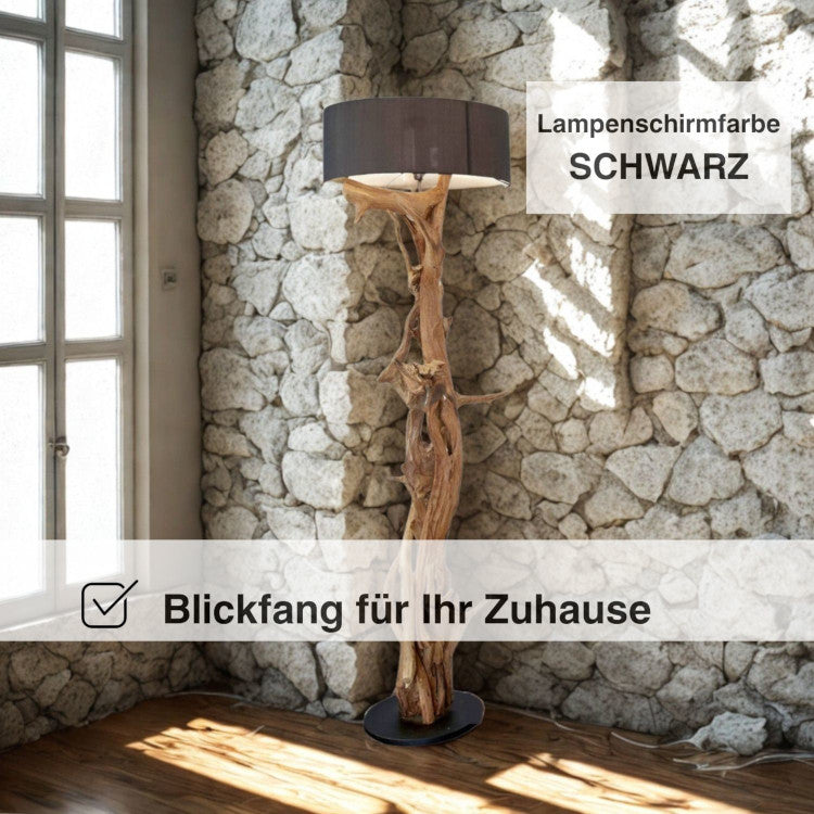 Teakholz Steglampe XL mit Lampenschirm Schwarz