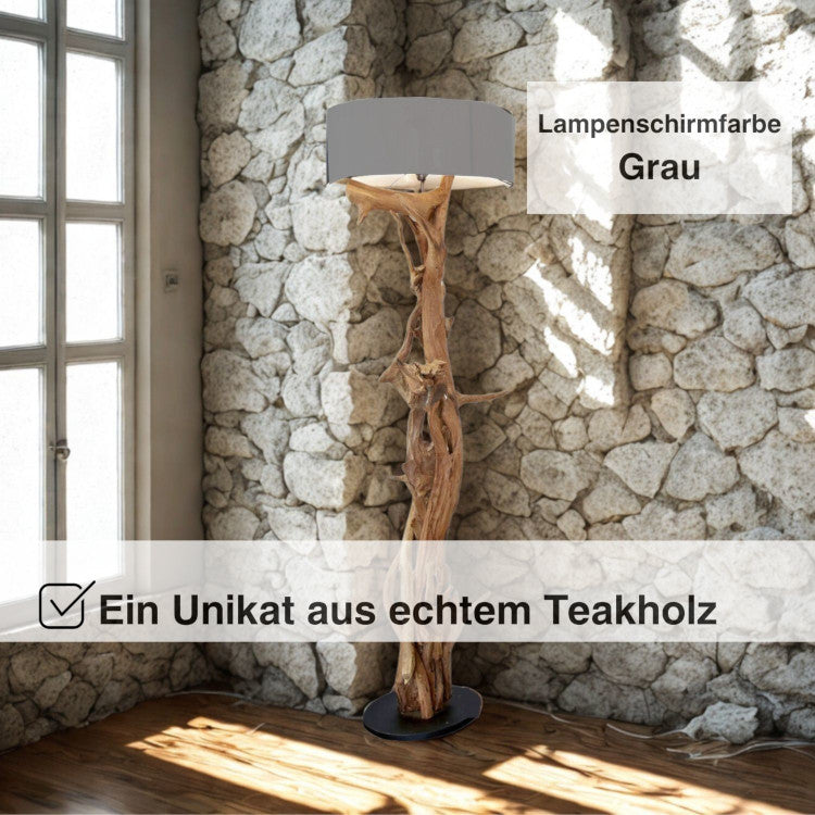 Rustikale Stehlampe mit Lampenschirm Grau