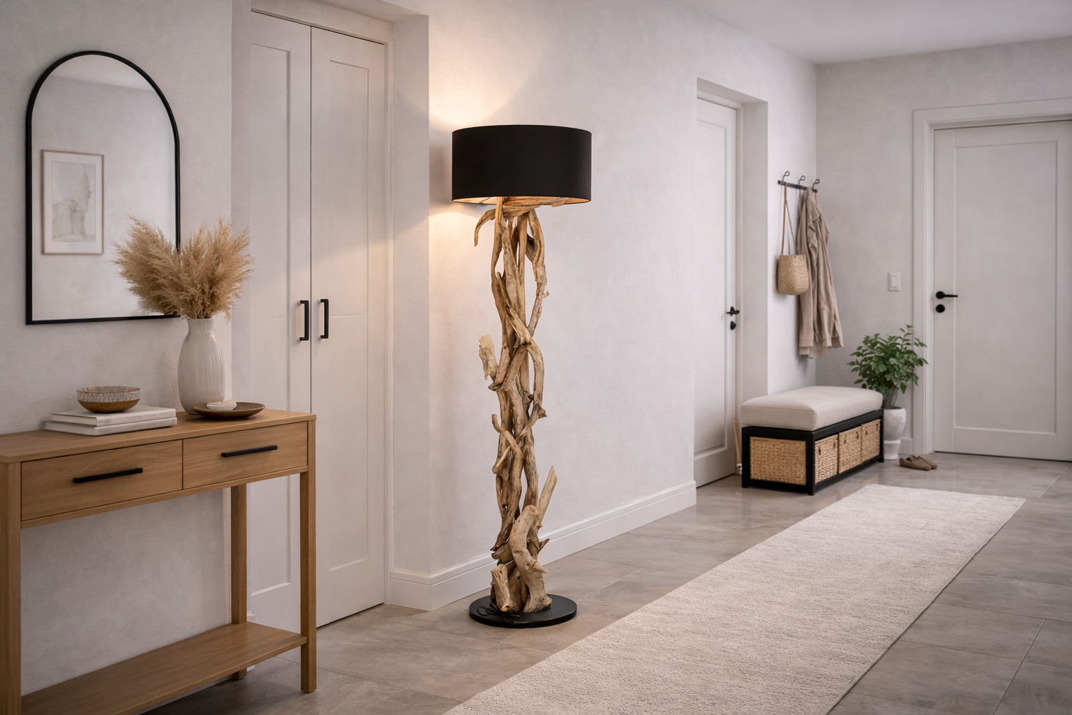 Stehlampe Teakholz BLUMA | Höhe 180 cm | inkl. Lampenschirm
