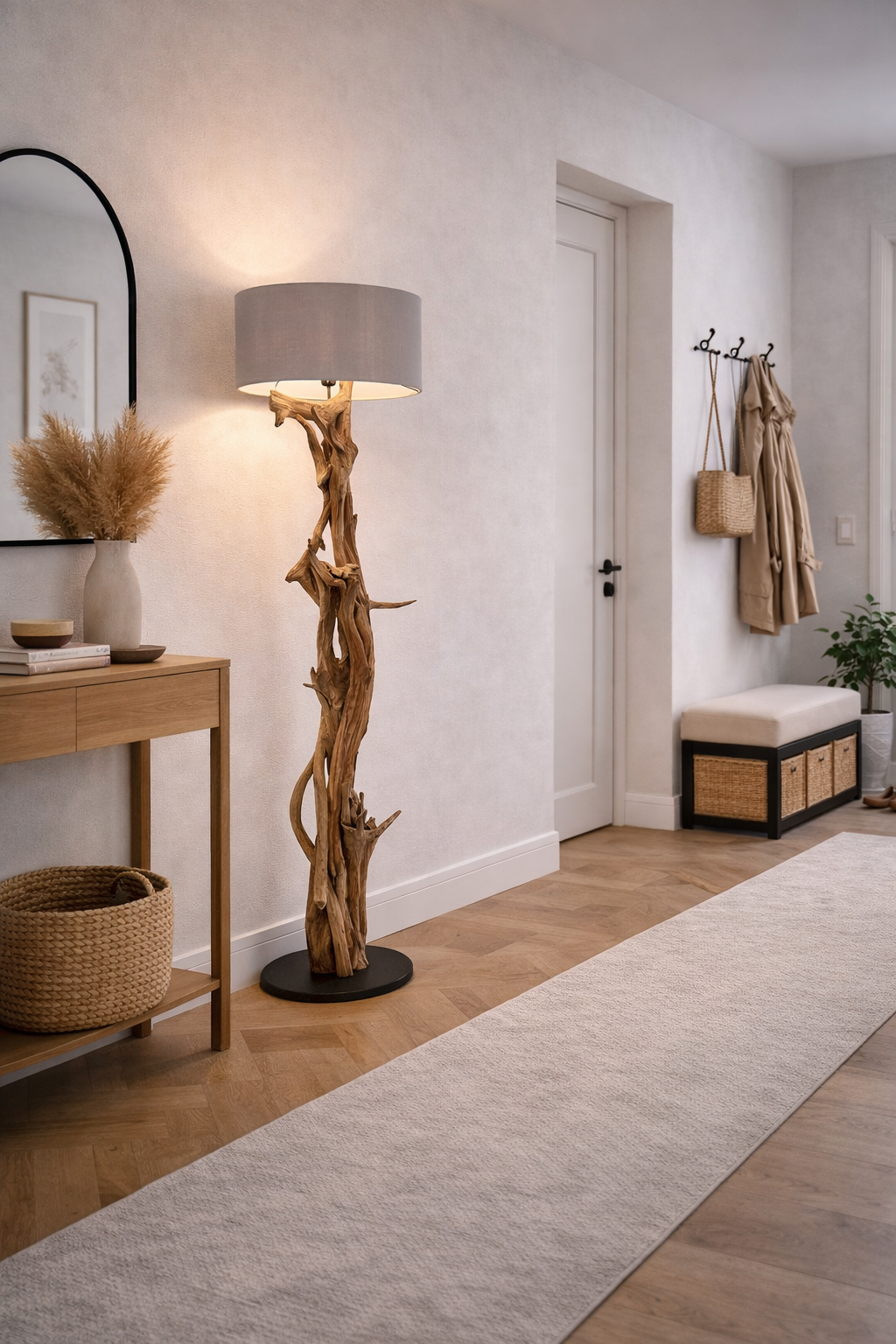 Stehlampe Teakholz BLUMA | Höhe 180 cm | inkl. Lampenschirm