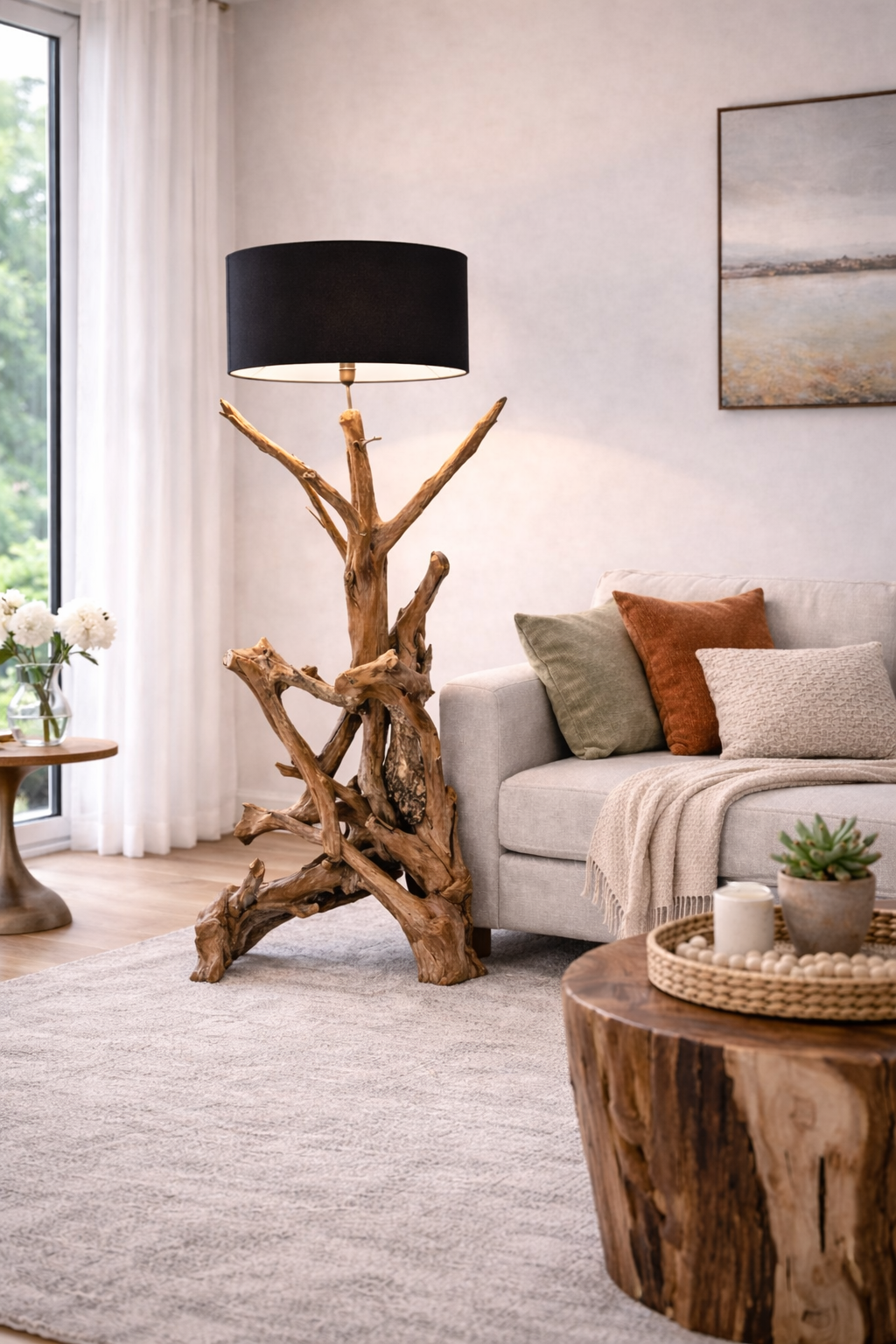 Standlampe Teak Wurzel RIAZ | inkl. Lampenschirm