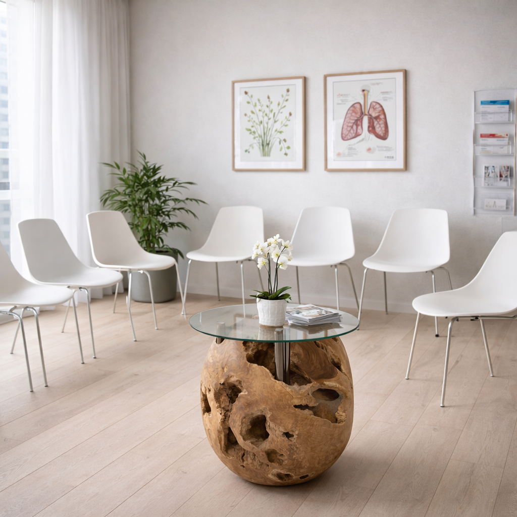 Teak Kugel Beistelltisch ROCCO inklusiv Glasplatte 50 cm