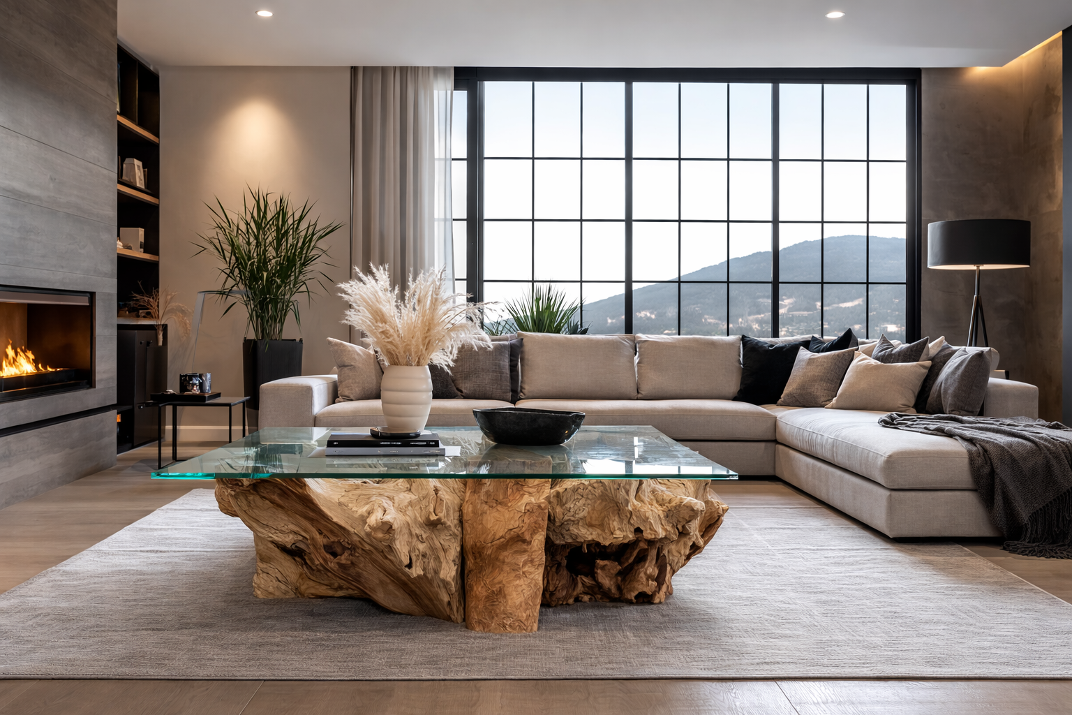 Wurzel Couchtisch NAGA inkl. Glasplatte 110 cm x 110 cm