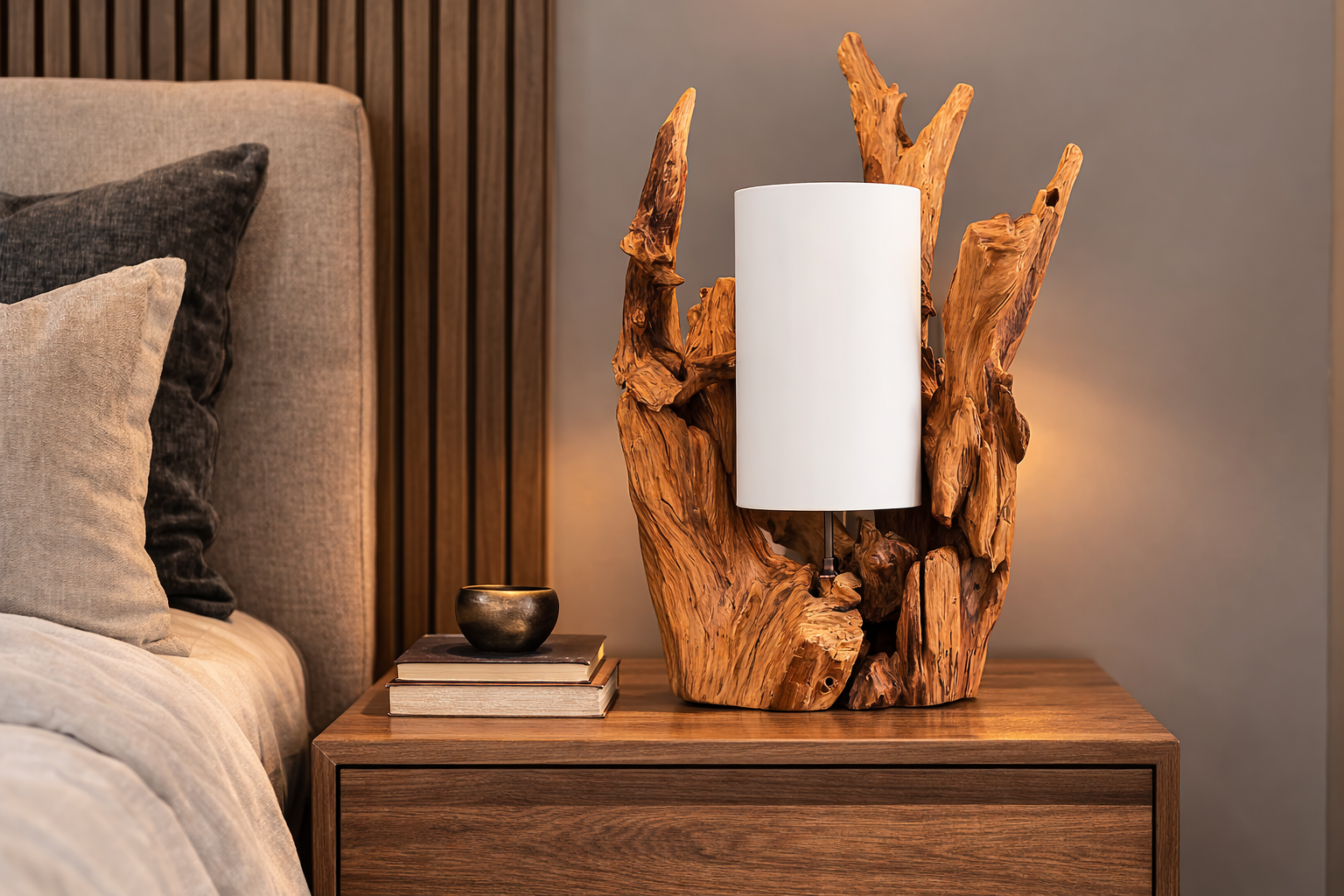 Tisch Wurzellampe BION Höhe 70 cm | Lampenschirm: Natur