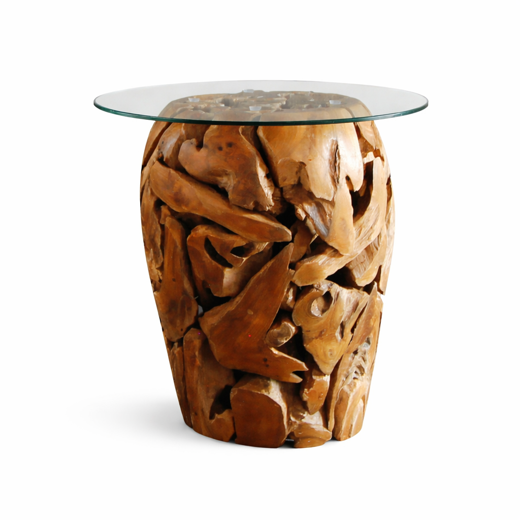 Wurzelholz Beistelltisch XILON Höhe 55 cm inkl. Glasscheibe Ø 60 CM