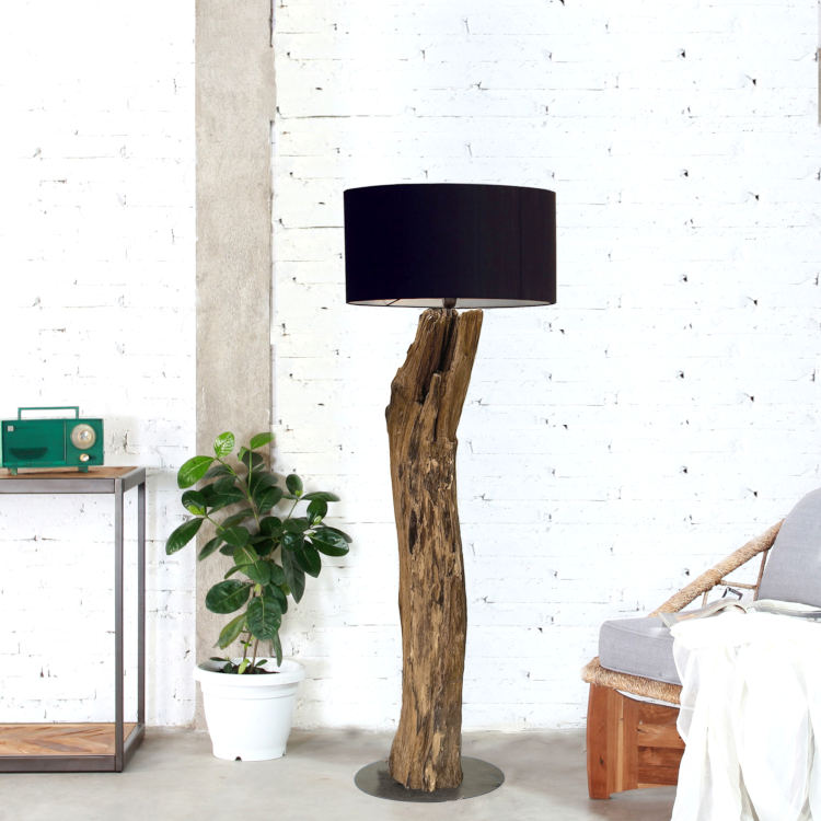 Teak-Holz Stehlampe mit Lampenschirm