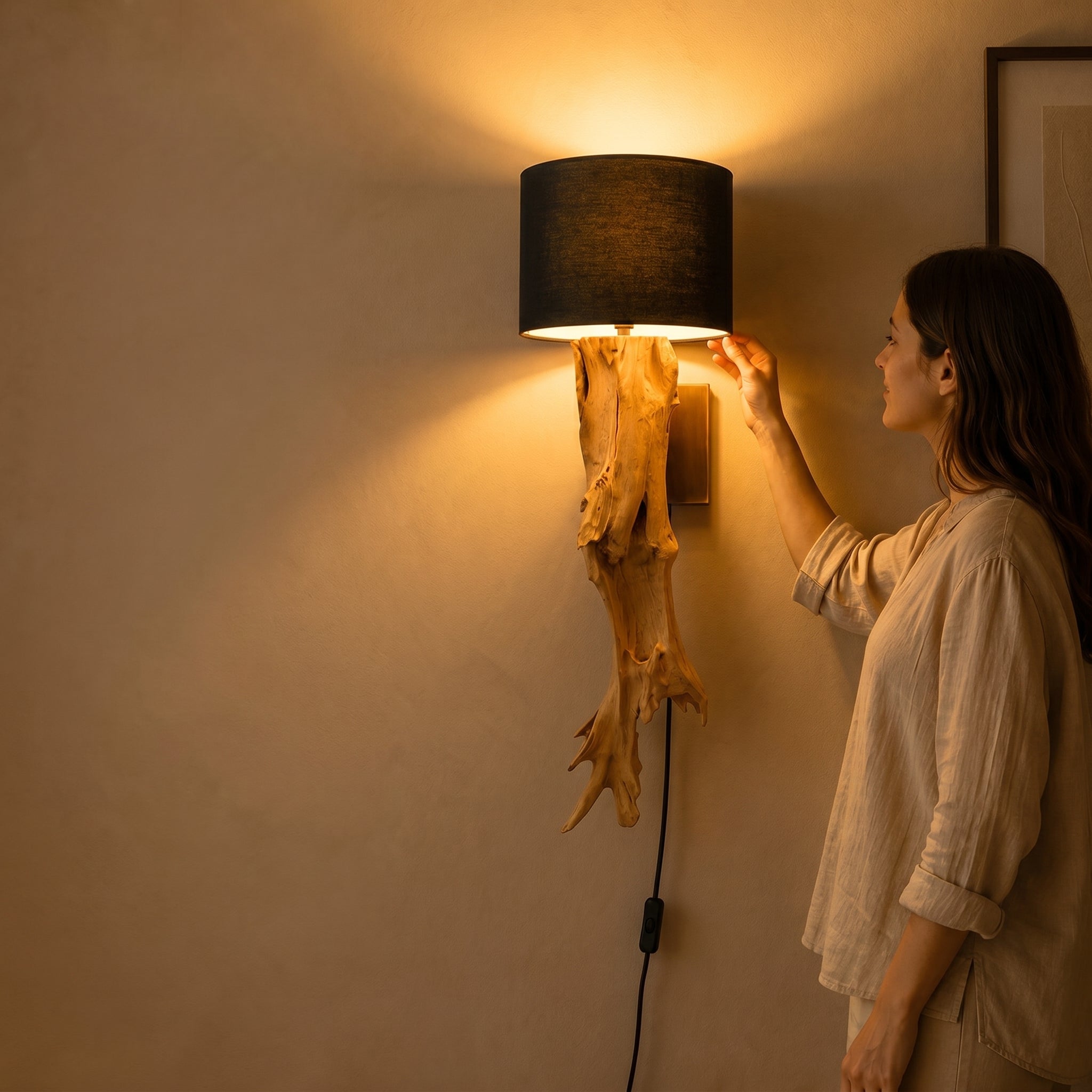 Teakholz Wand Lampe Ranting
