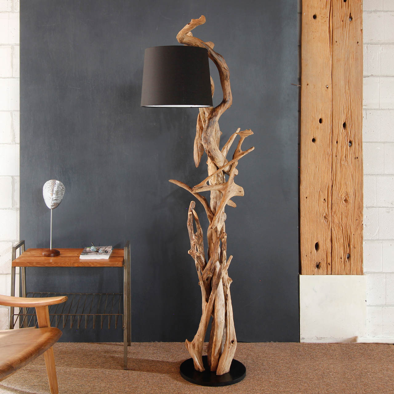 Wurzel Holz Lampe MORGAN inkl. Lampenschirm Schwarz