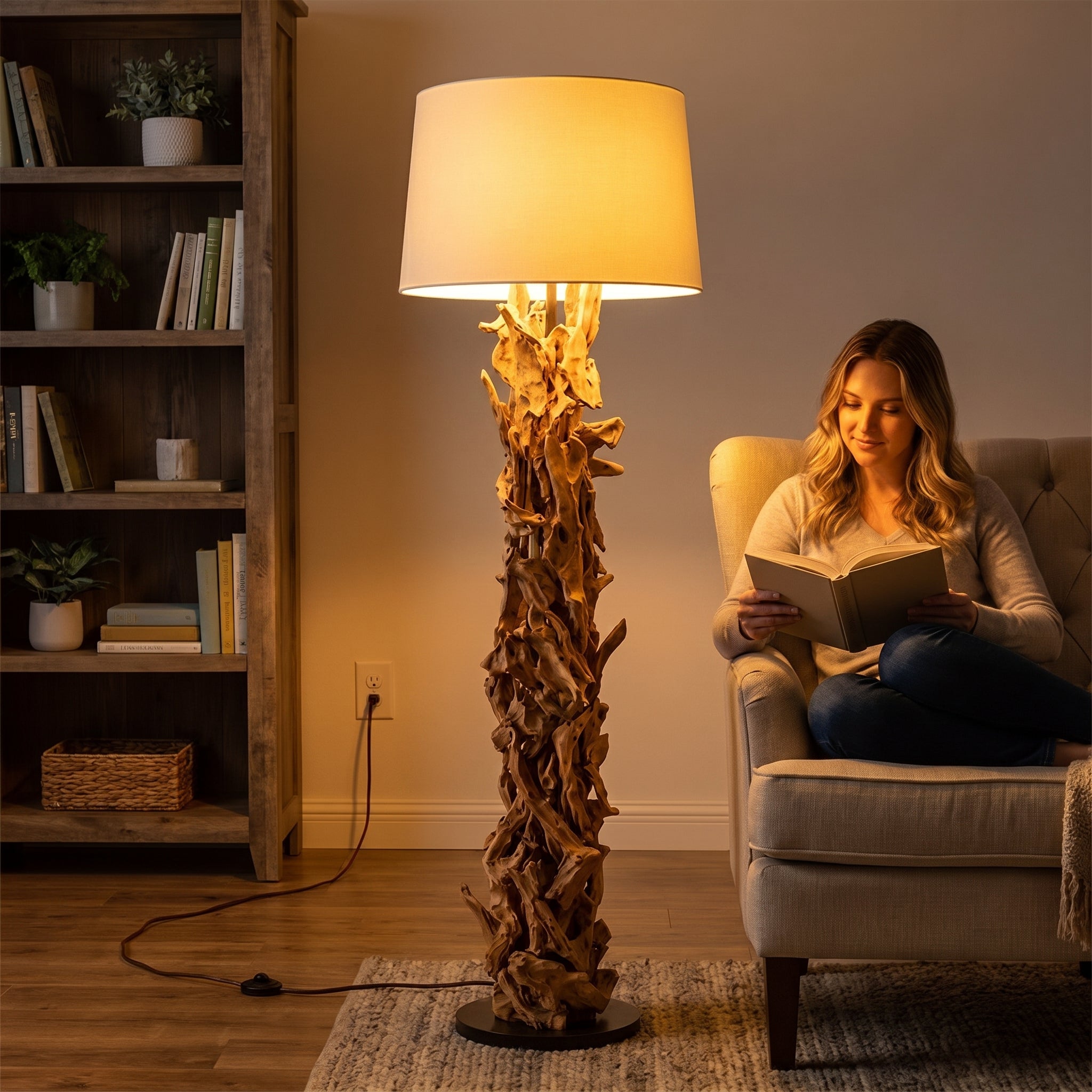 Stehlampe Treibholz CLEON | Höhe 165 cm | Lampenschirm Natur
