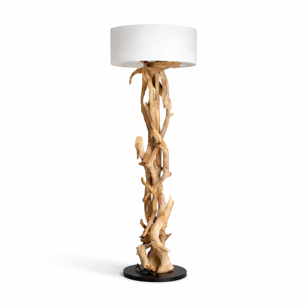 Stehlampe Teakholz BLUMA | Höhe 180 cm | inkl. Lampenschirm