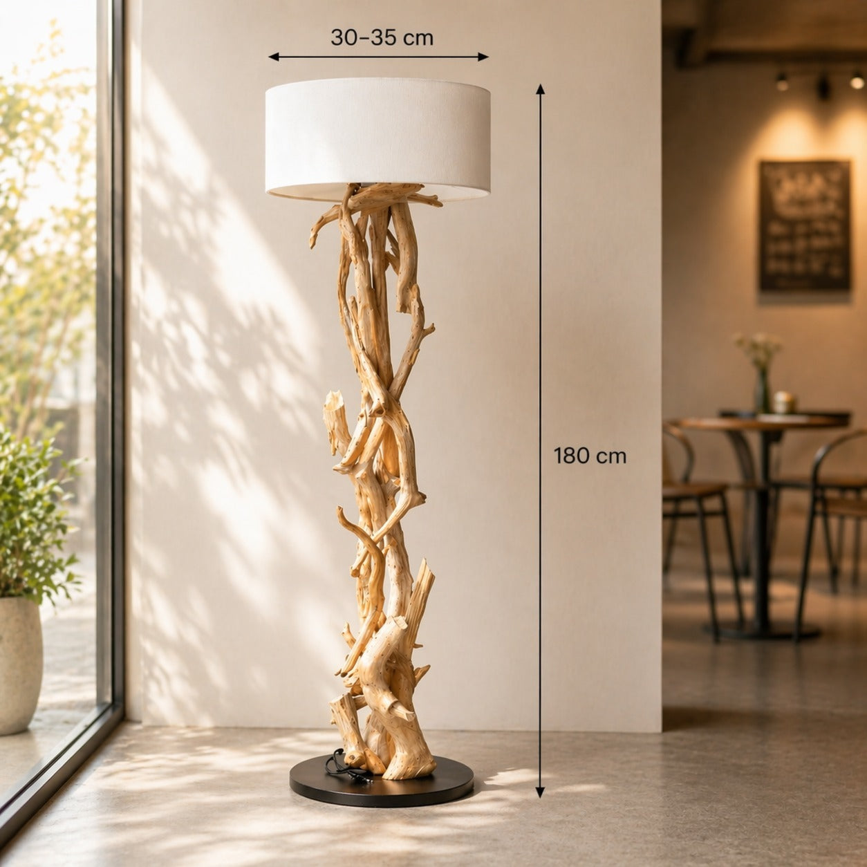 Stehlampe Teakholz BLUMA | Höhe 180 cm | inkl. Lampenschirm