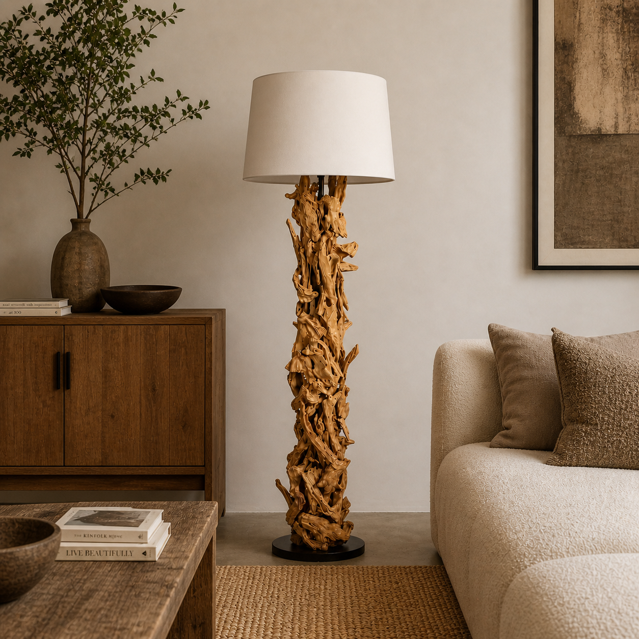 Stehlampe Treibholz CLEON | Höhe 165 cm | Lampenschirm Natur