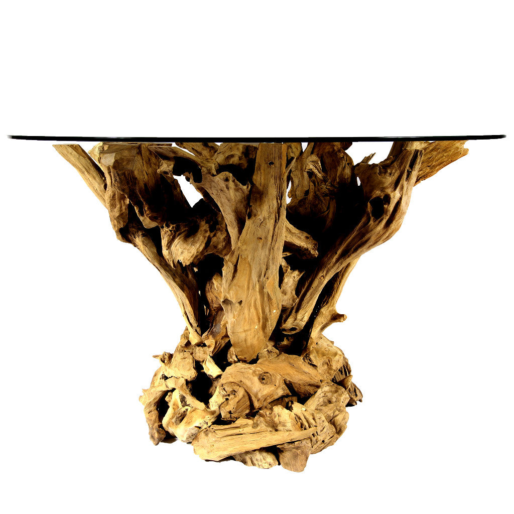 TAMBORA Wurzel Esstisch Glasplatte Ø 120 cm