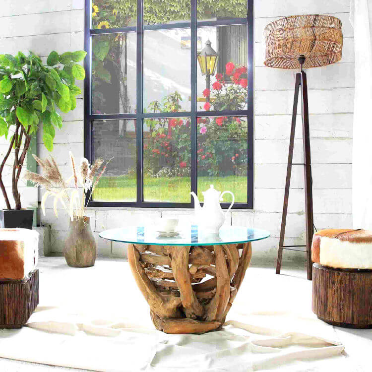 Wurzeltisch Zen rund mit Glasscheibe