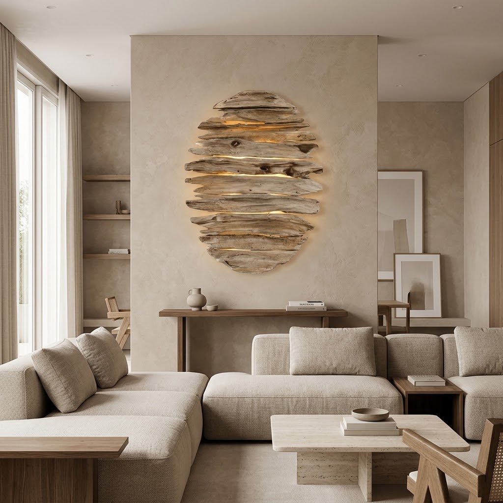 Lampa de perete cu LED Driftwood Belmiro / ovala / 75 x 57 cm