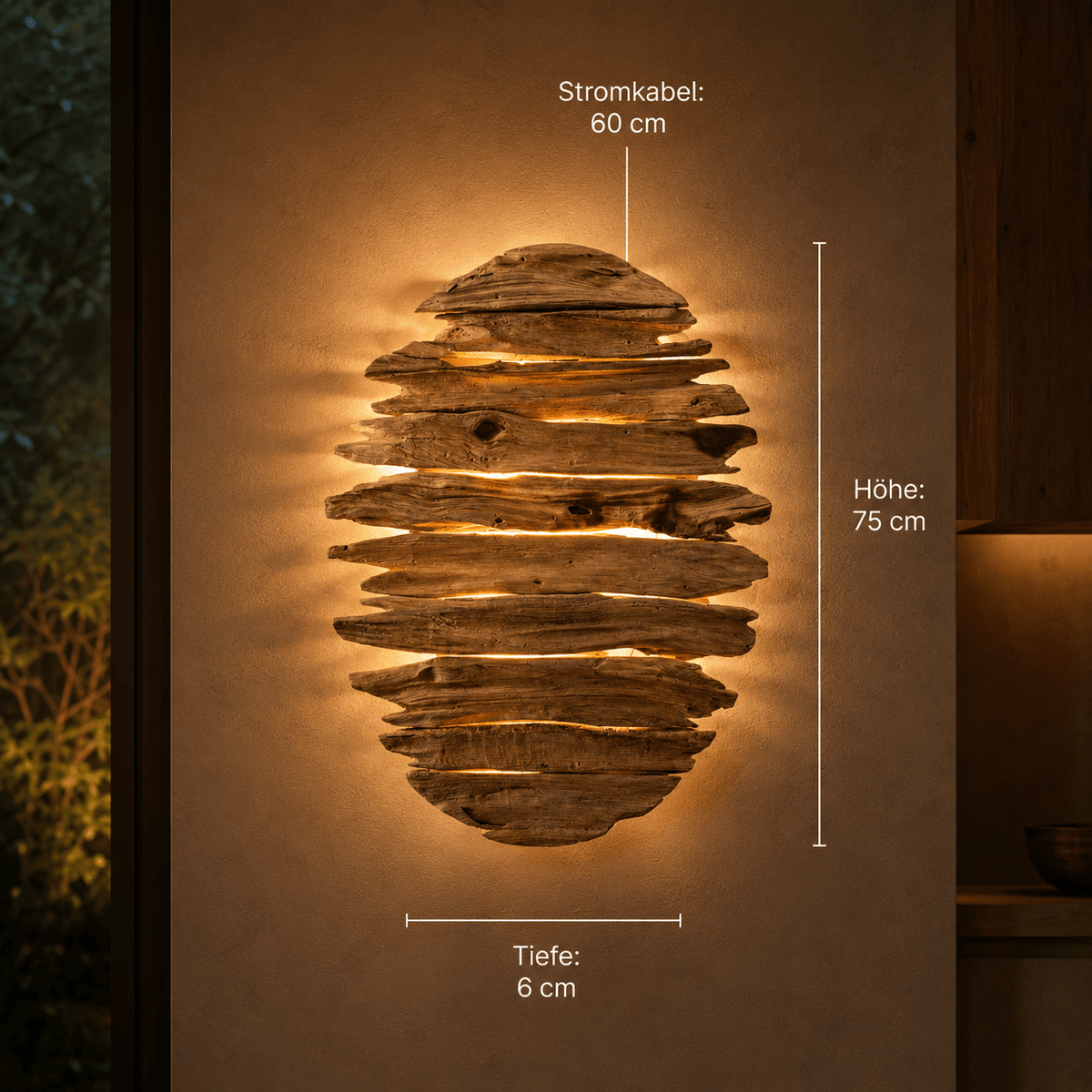 Lampa de perete cu LED Driftwood Belmiro / ovala / 75 x 57 cm