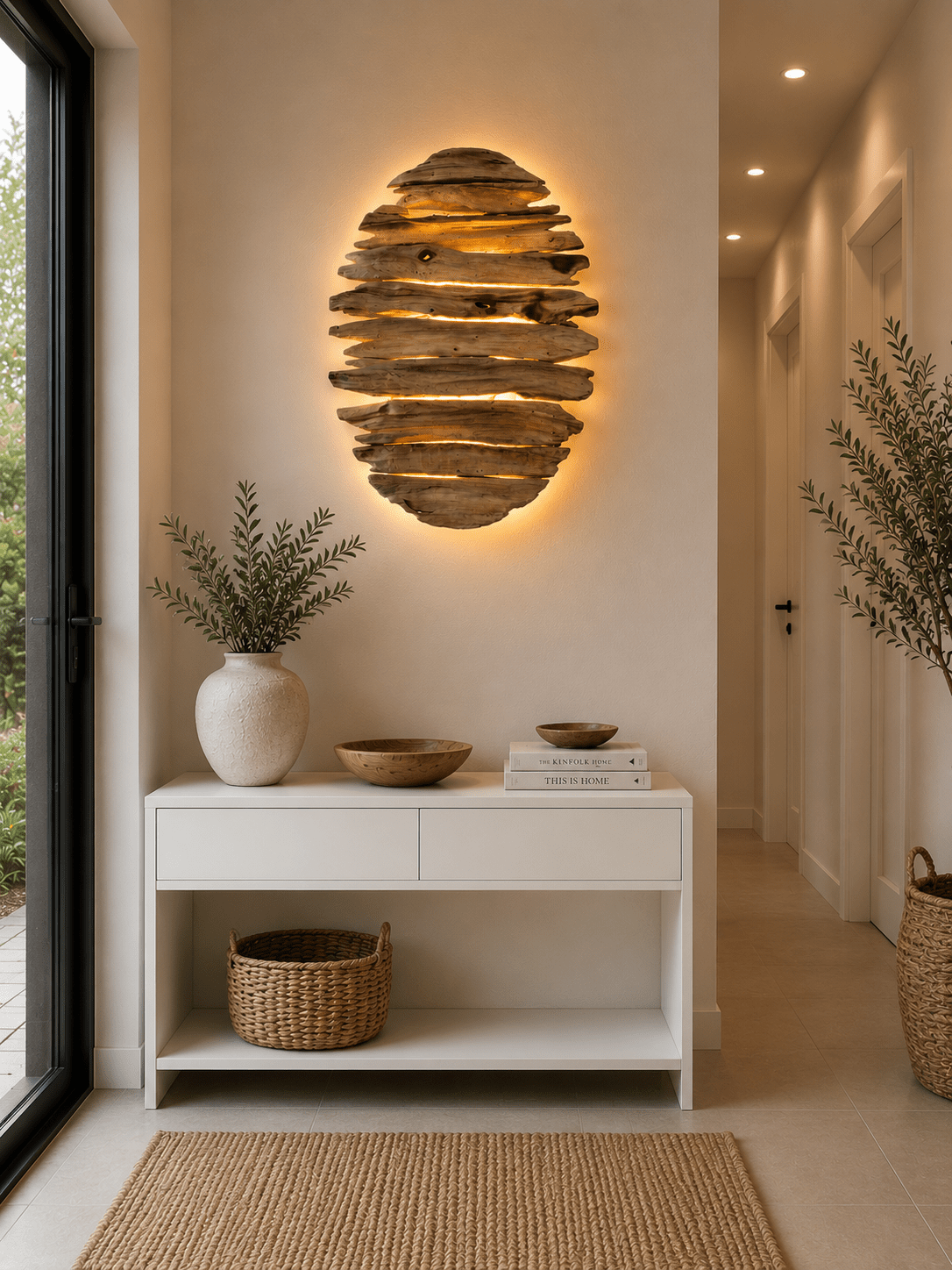 Kinkiet LED z drewna wyrzuconego na brzeg Belmiro / owalny / 75 x 57 cm