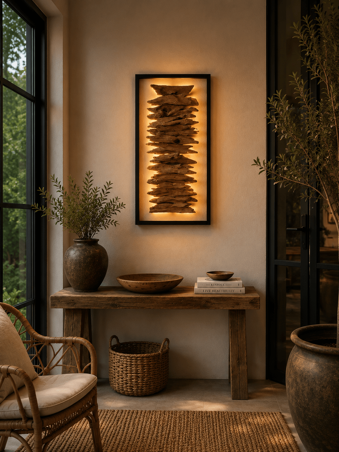 Kinkiet LED z drewna wyrzuconego na brzeg Belmiro / prostokątny / 140 x 64 cm