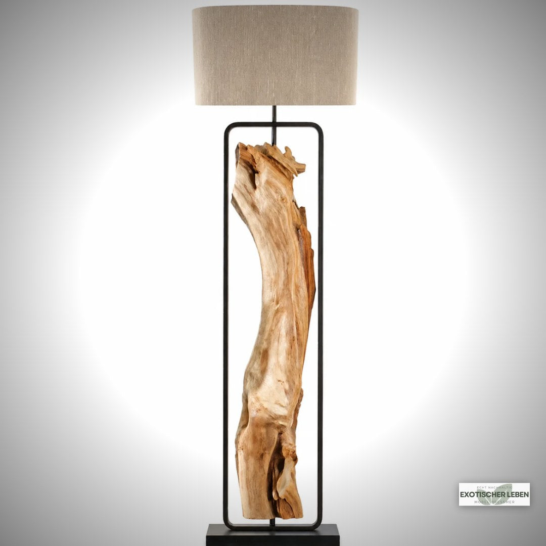 Treibholz Stehlampe Oliv 150 cm Lampenschirm Natur