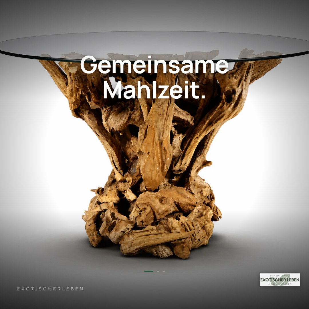 TAMBORA Wurzel Esstisch Glasplatte Ø 120 cm