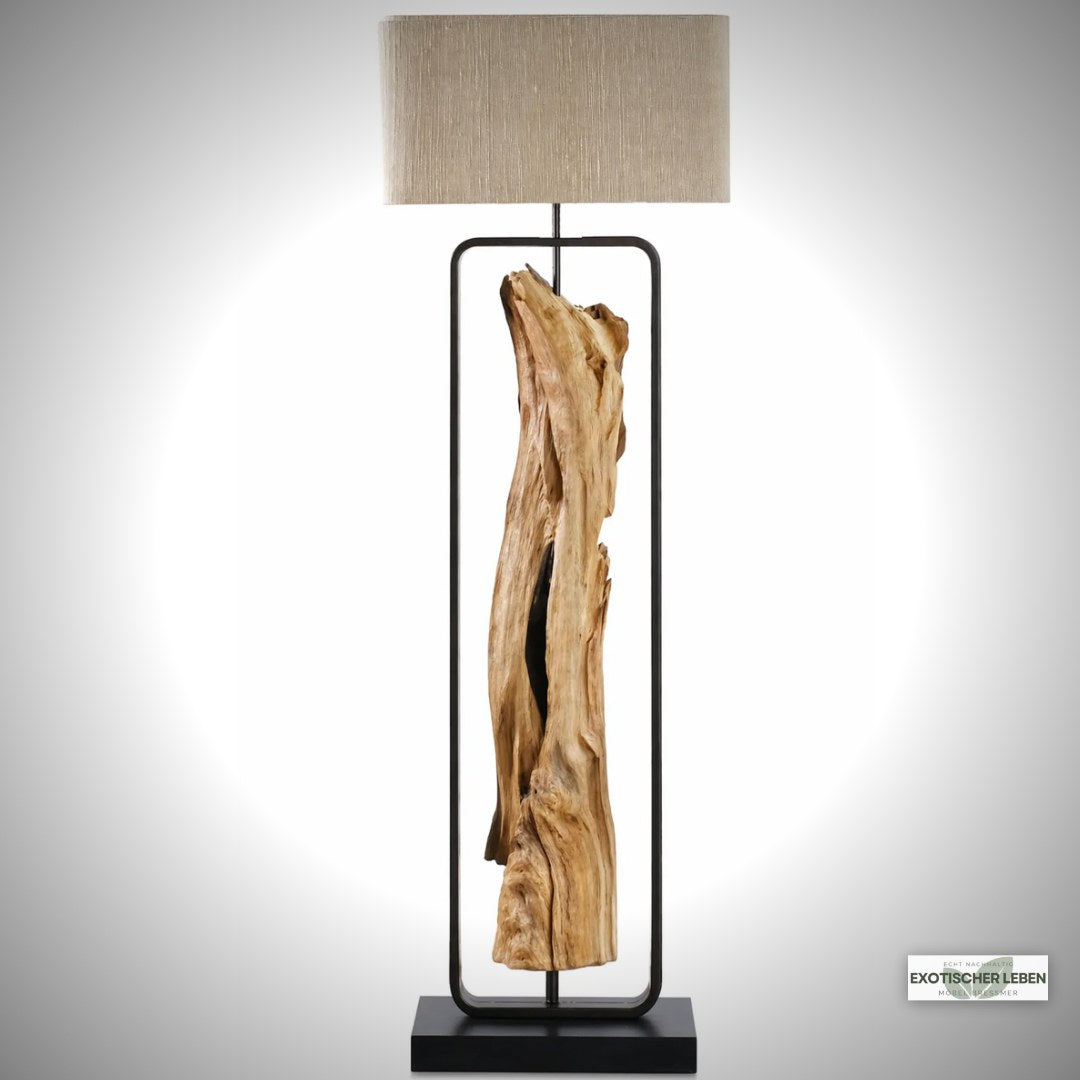 Treibholz Stehlampe Oliv 192 cm, Lampenschirm Natur