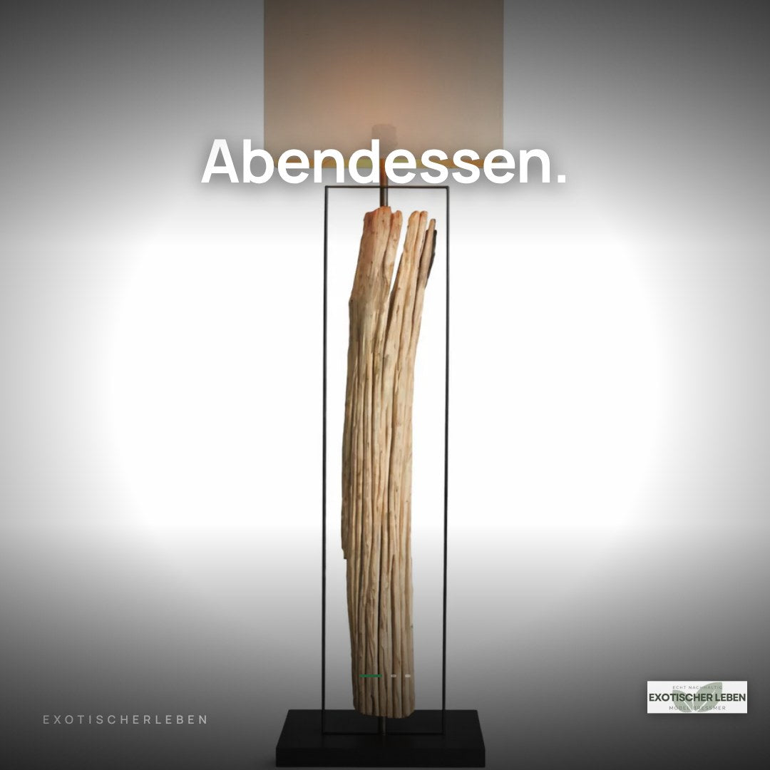 Design Stehlampe WANA 165cm Holzstamm inkl. Lampenschirm Natur