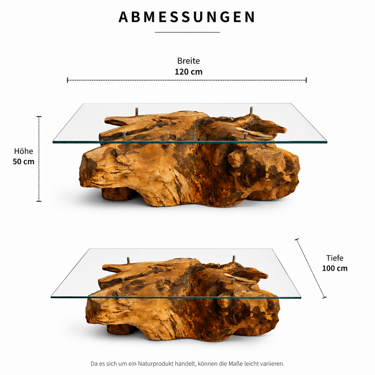 Ricken kavos staliukas pagamintas iš smailės medienos su stikliniu stalviršiu 120×100cm