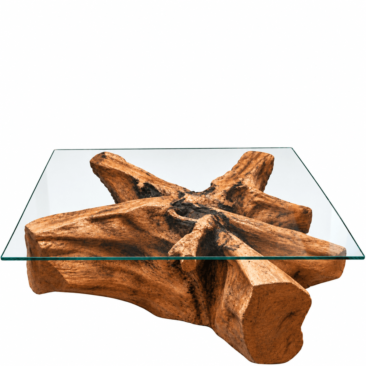 Ricken Couchtisch aus Wurzelholz Inkl. Glasplatte 120×100cm