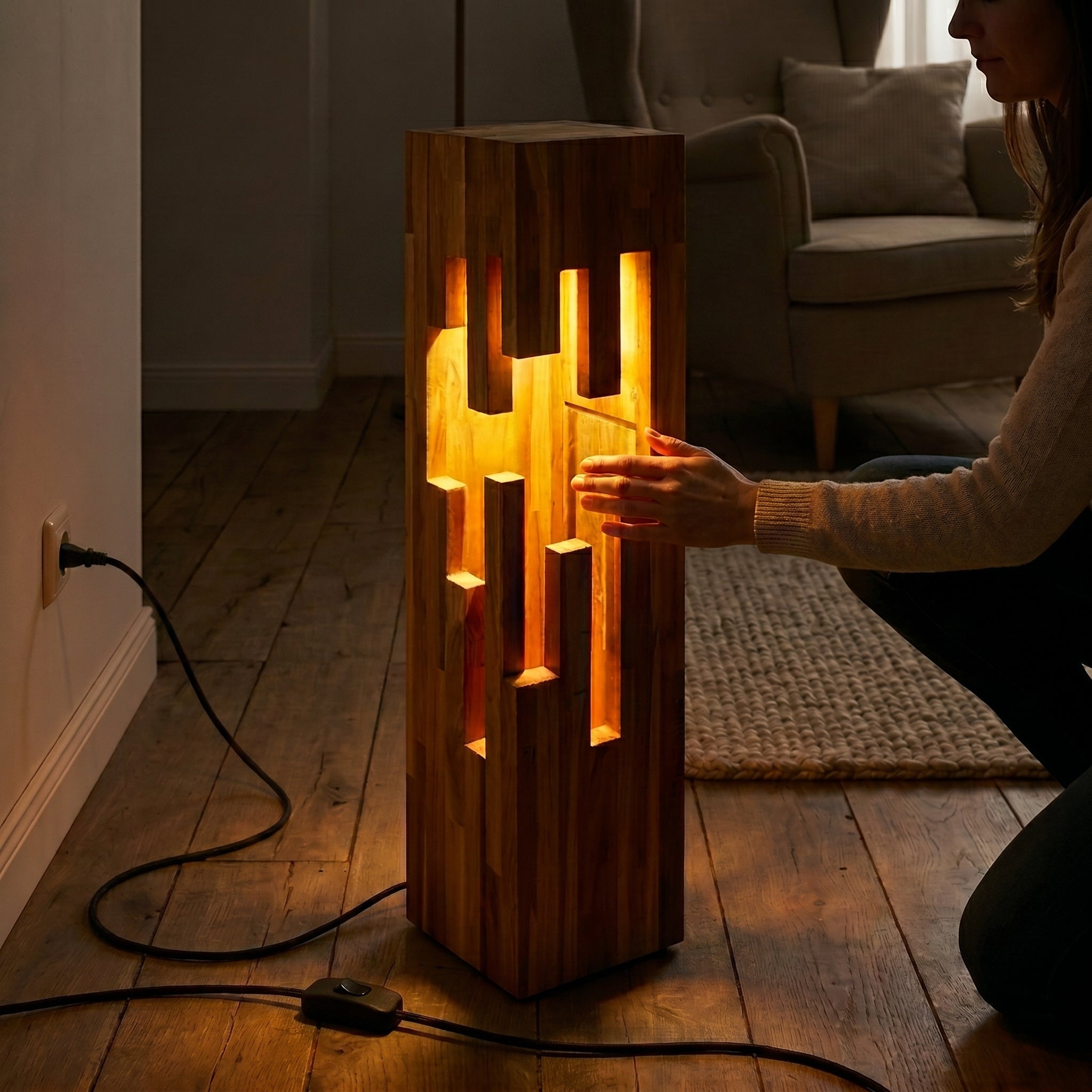 Dřevěné sloupové LED osvětlení STALAKTIT - výška 75 cm
