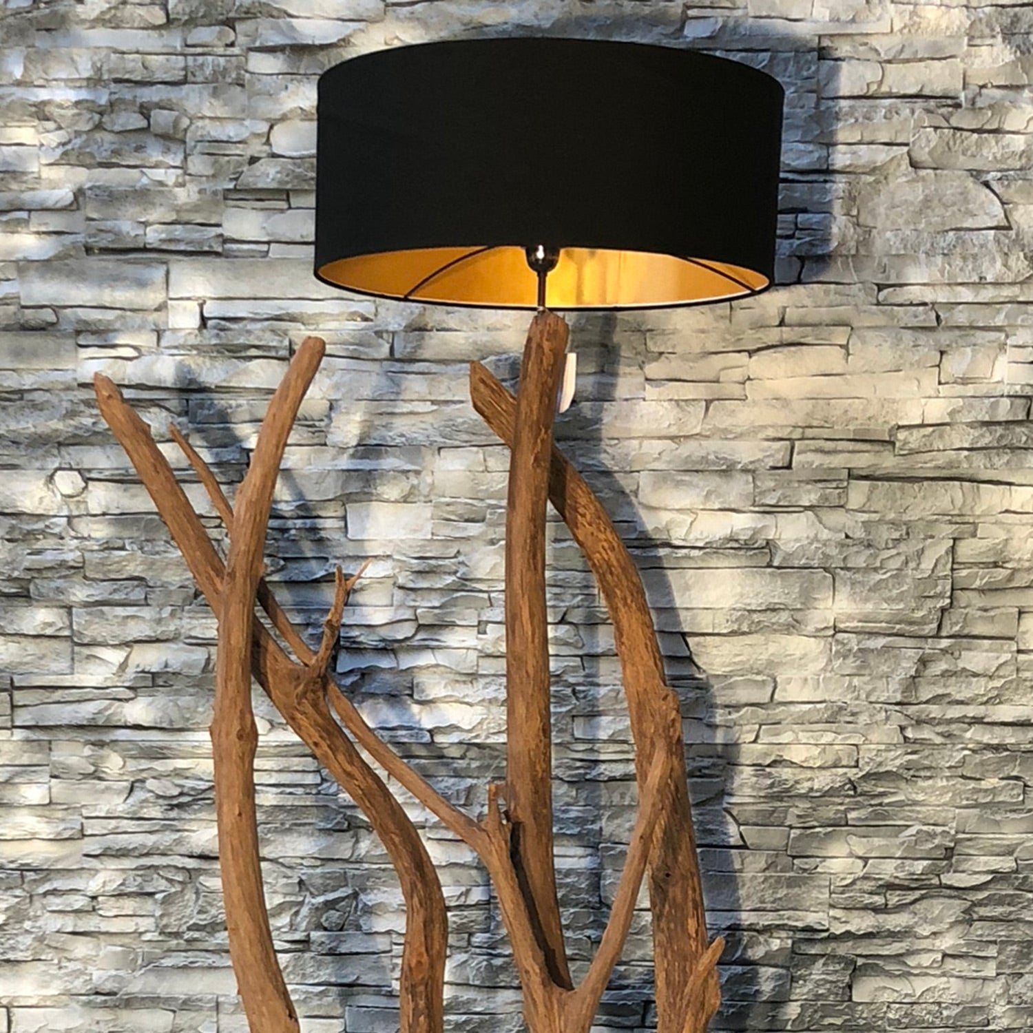 Stojací lampa Teak Root RIAZ | vč. stínidla