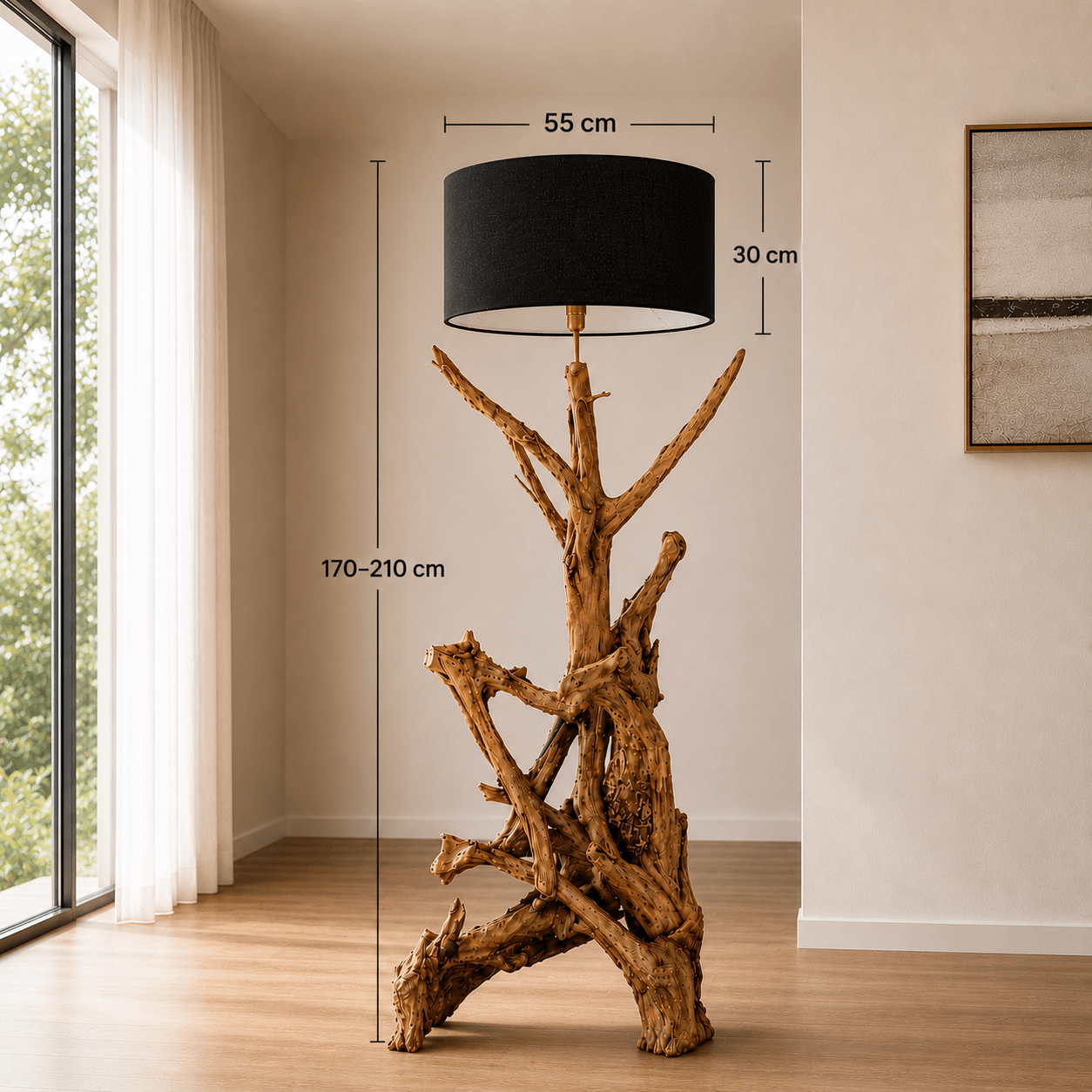 Stojací lampa Teak Root RIAZ | vč. stínidla