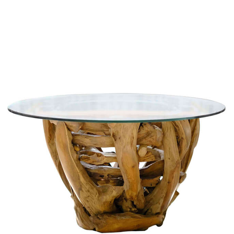 Wurzeltisch ZEN aus Wurzelholz inkl. Glasscheibe Ø 80 cm