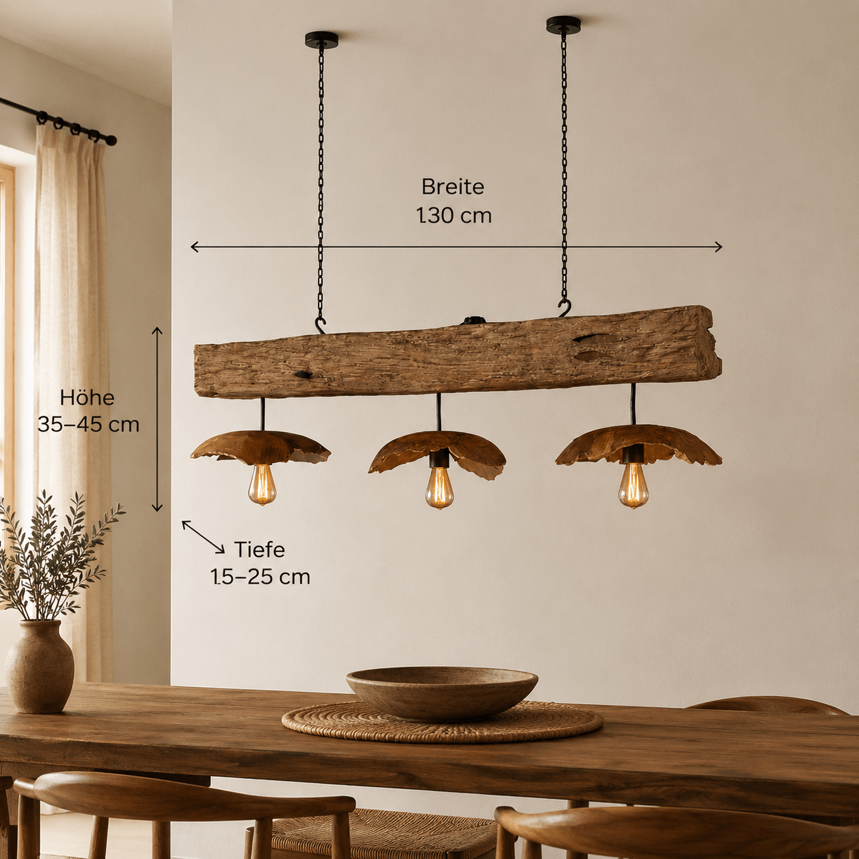Lámpara de techo de teca FLORENT 130 cm