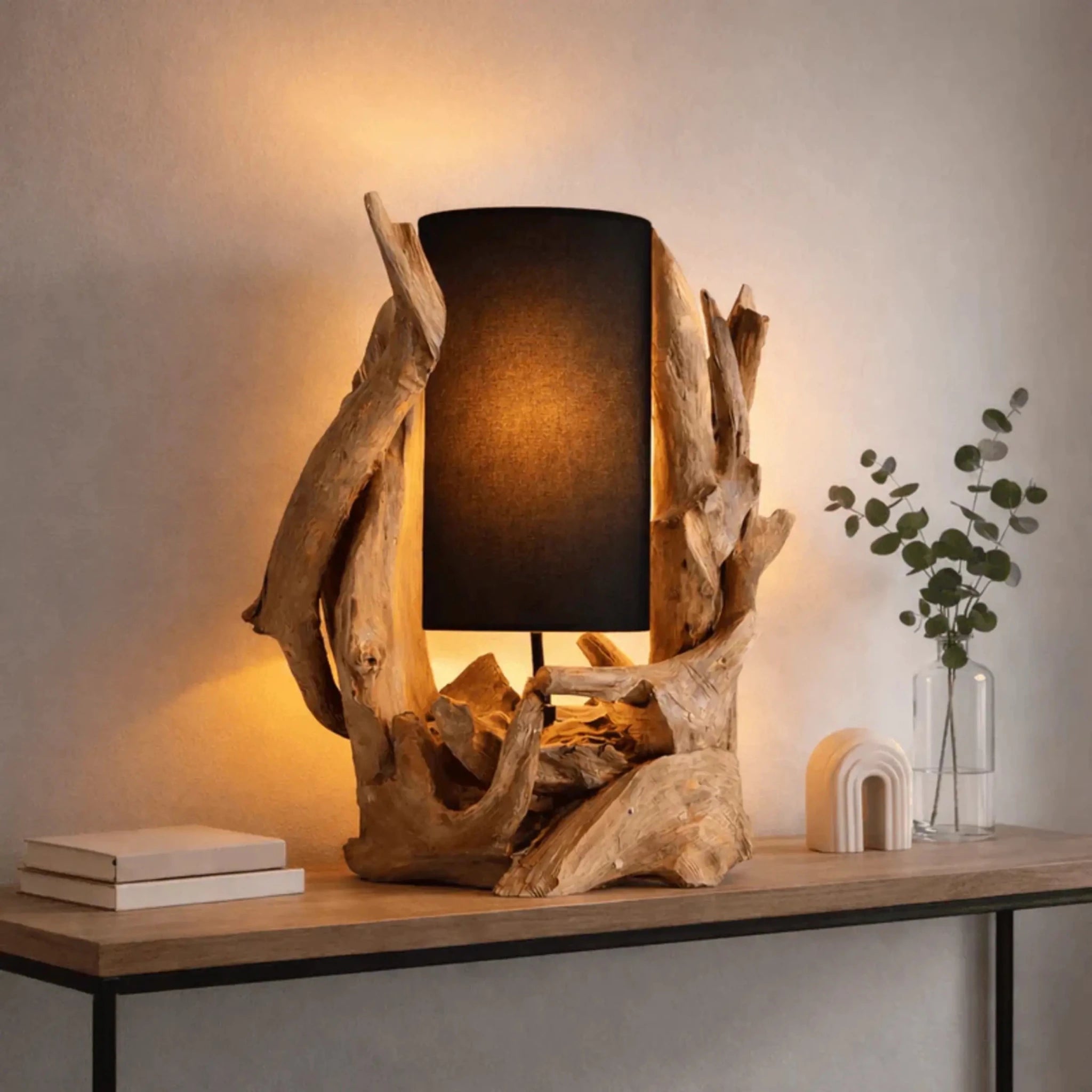 Stolní kořenová lampa BION výška 70 cm | Černé stínidlo