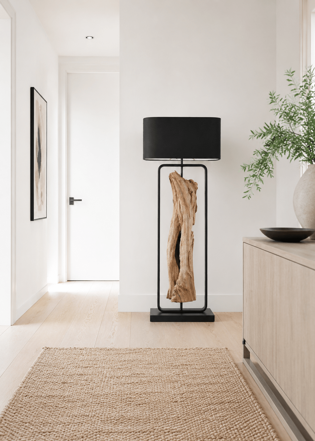 Stojací lampa Driftwood olivová 150 cm stínidlo černé