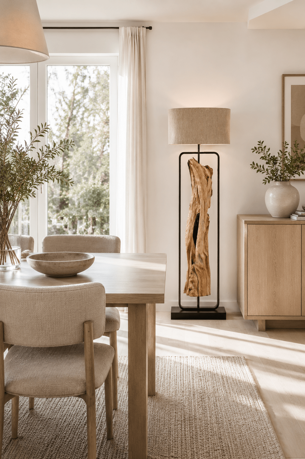 Stojací lampa z Driftwood olivová 192 cm, přírodní stínidlo