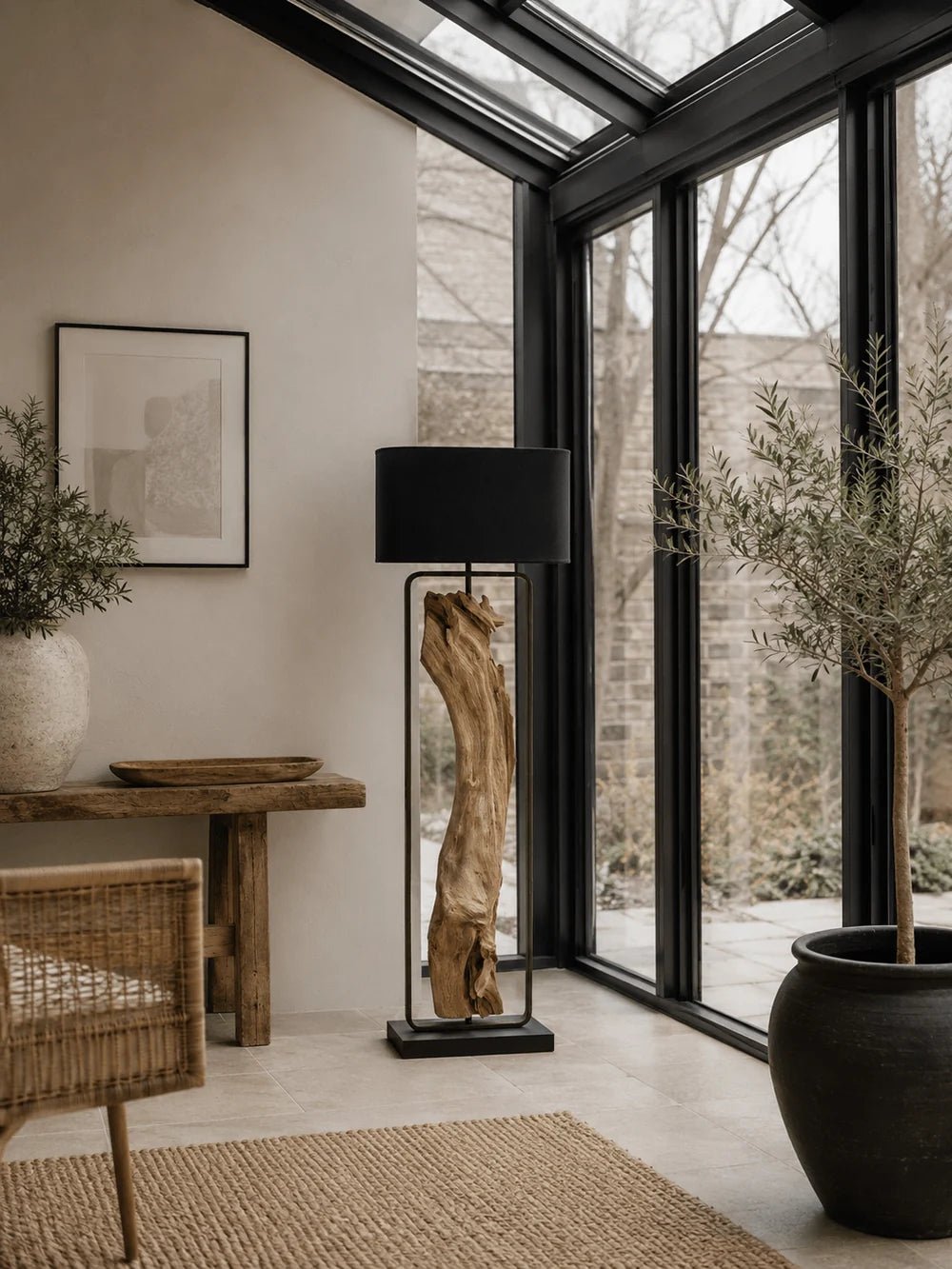 Lampa podłogowa Driftwood oliwkowa 192 cm, czarny klosz