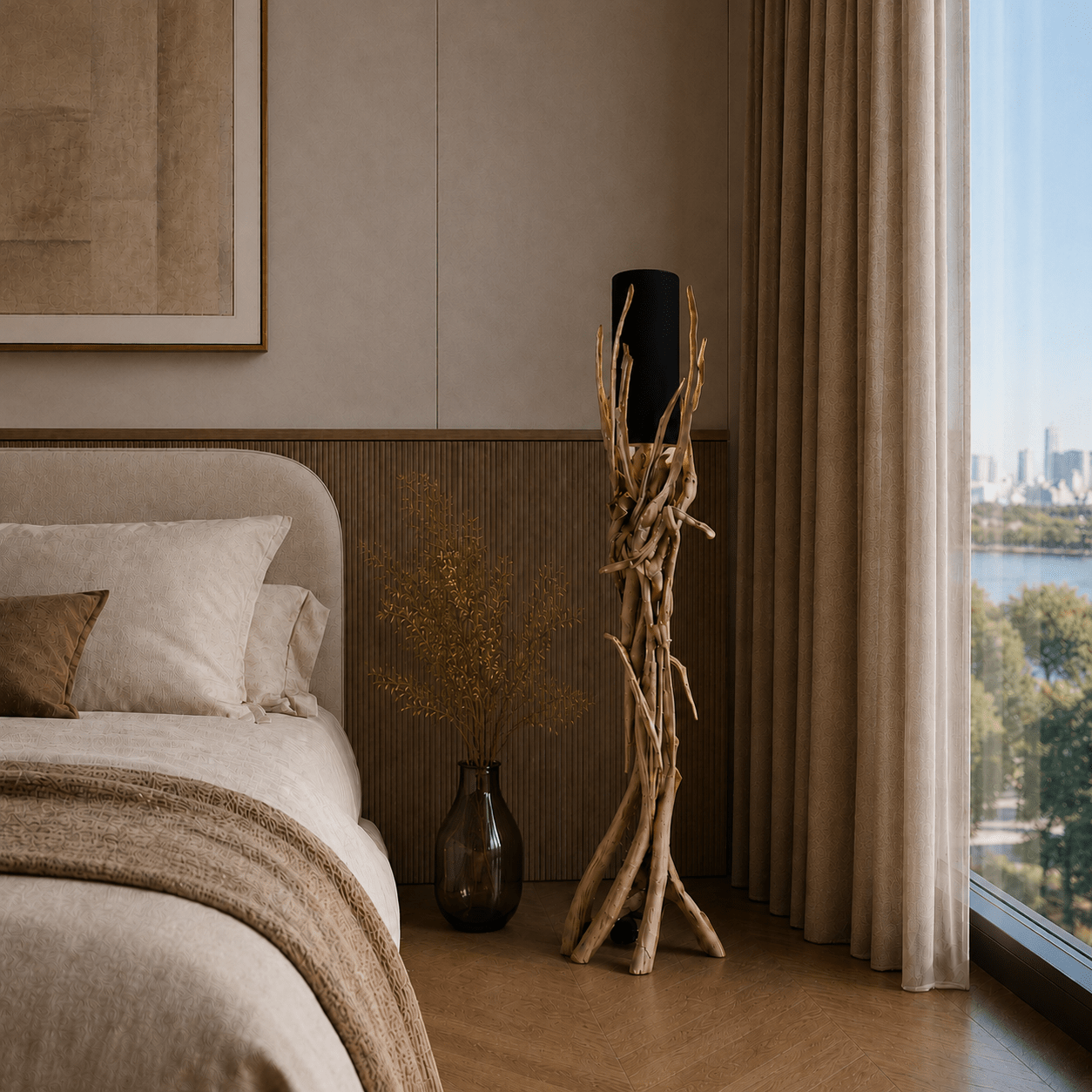Stojací lampa Driftwood VILLA stínidlo černé 180 cm