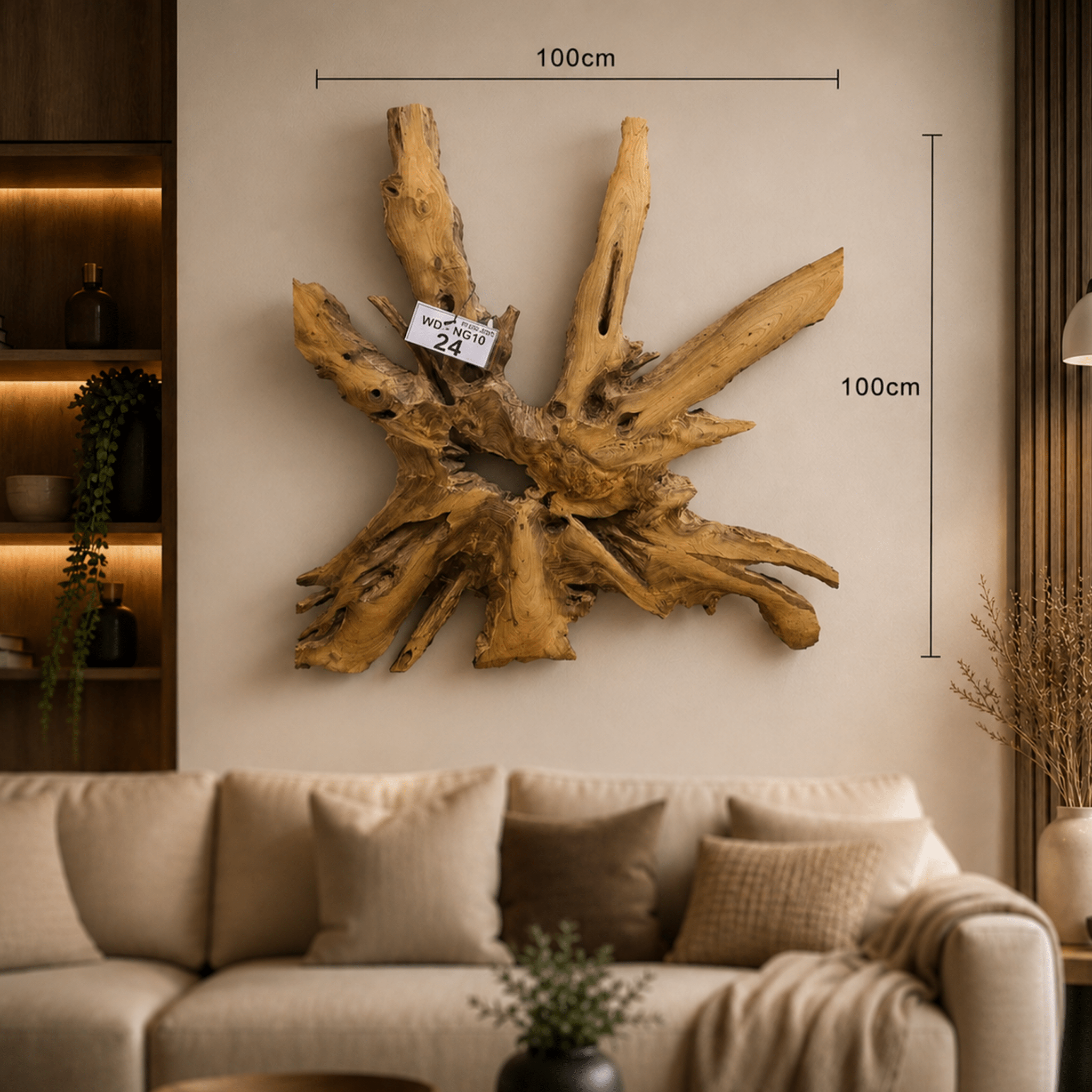 Nástěnná malba NAGA 100cm x 100cm z teakového dřeva