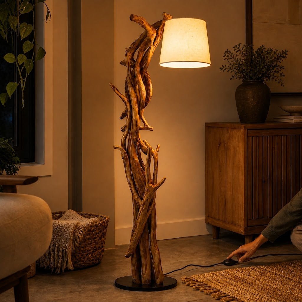 Wurzel Holz Lampe MORGAN inkl. Lampenschirm Natur