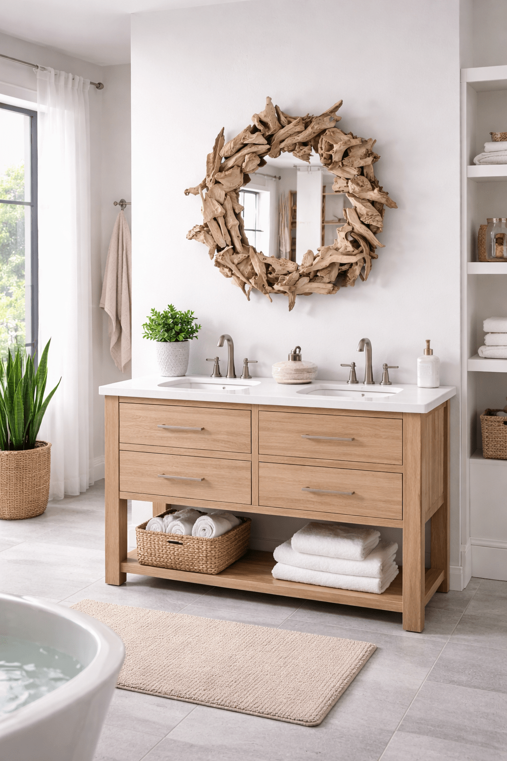 Lustro ścienne z drewna burlowego IKAL Ø 60 cm