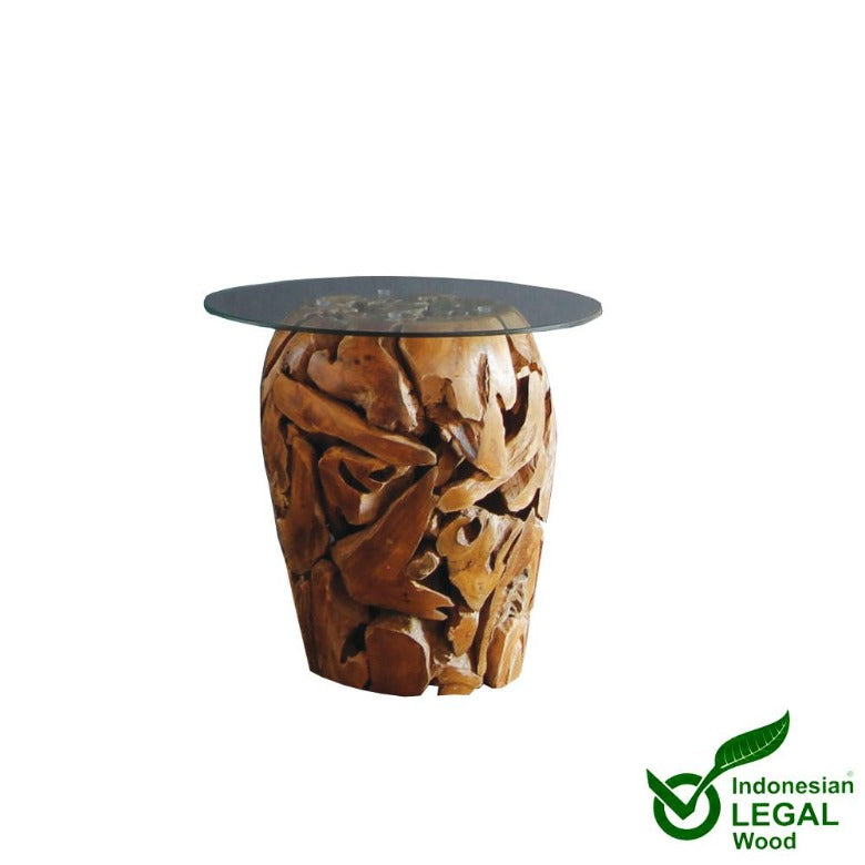 Beistelltisch Wurzel mit Glasscheibe von Exotischerleben