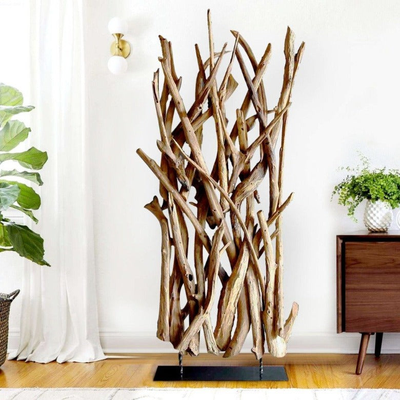 Teak Holz Raumteiler Holzäste Optik