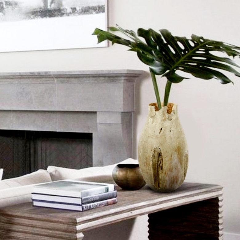 Blumen Vase aus recyceltem Teakholz 40 cm