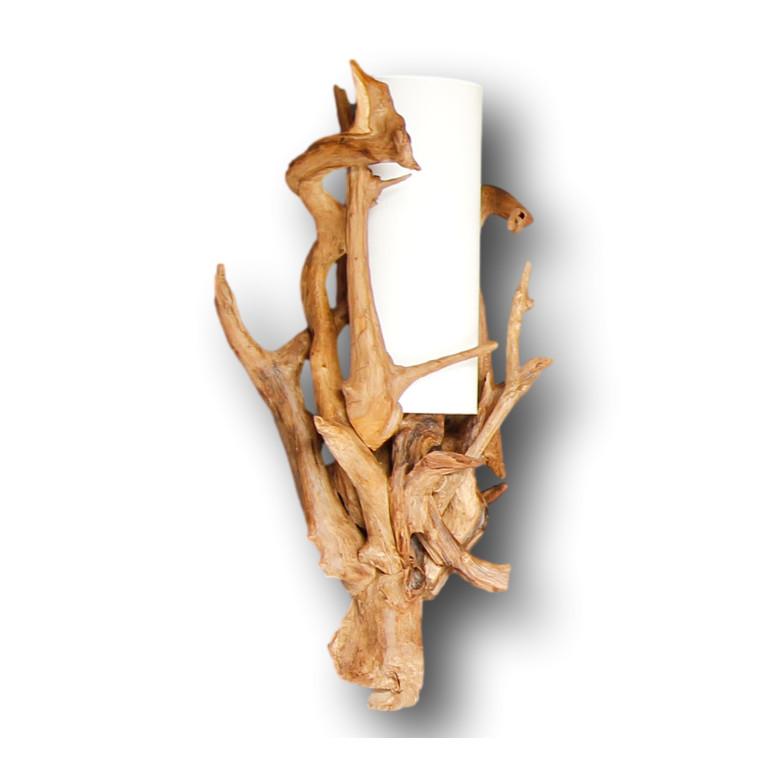 Teak Holzlampe mit Lampenschirm