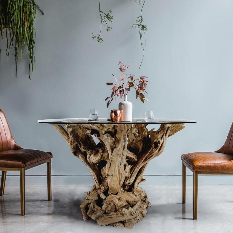 Wurzel Esstisch rund mit Glasscheibe von Exotischerleben