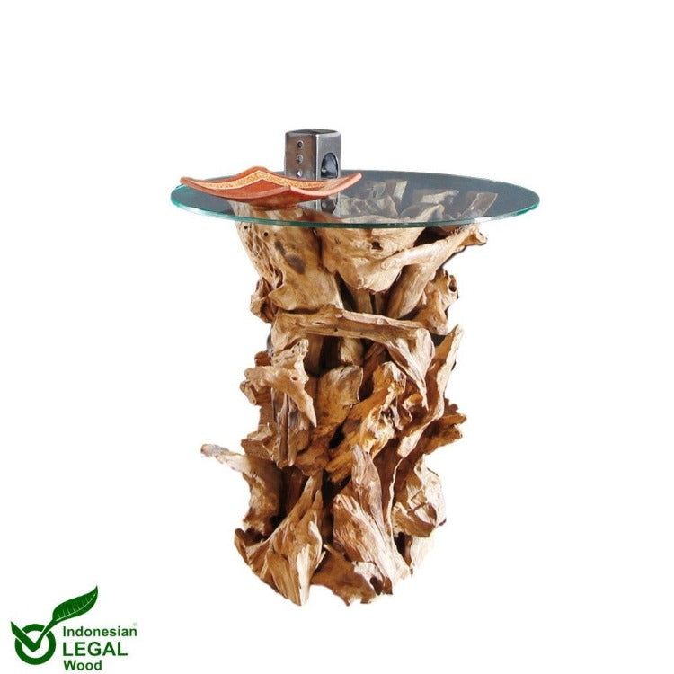 Wurzelholz Tisch 60cm Glasscheibe