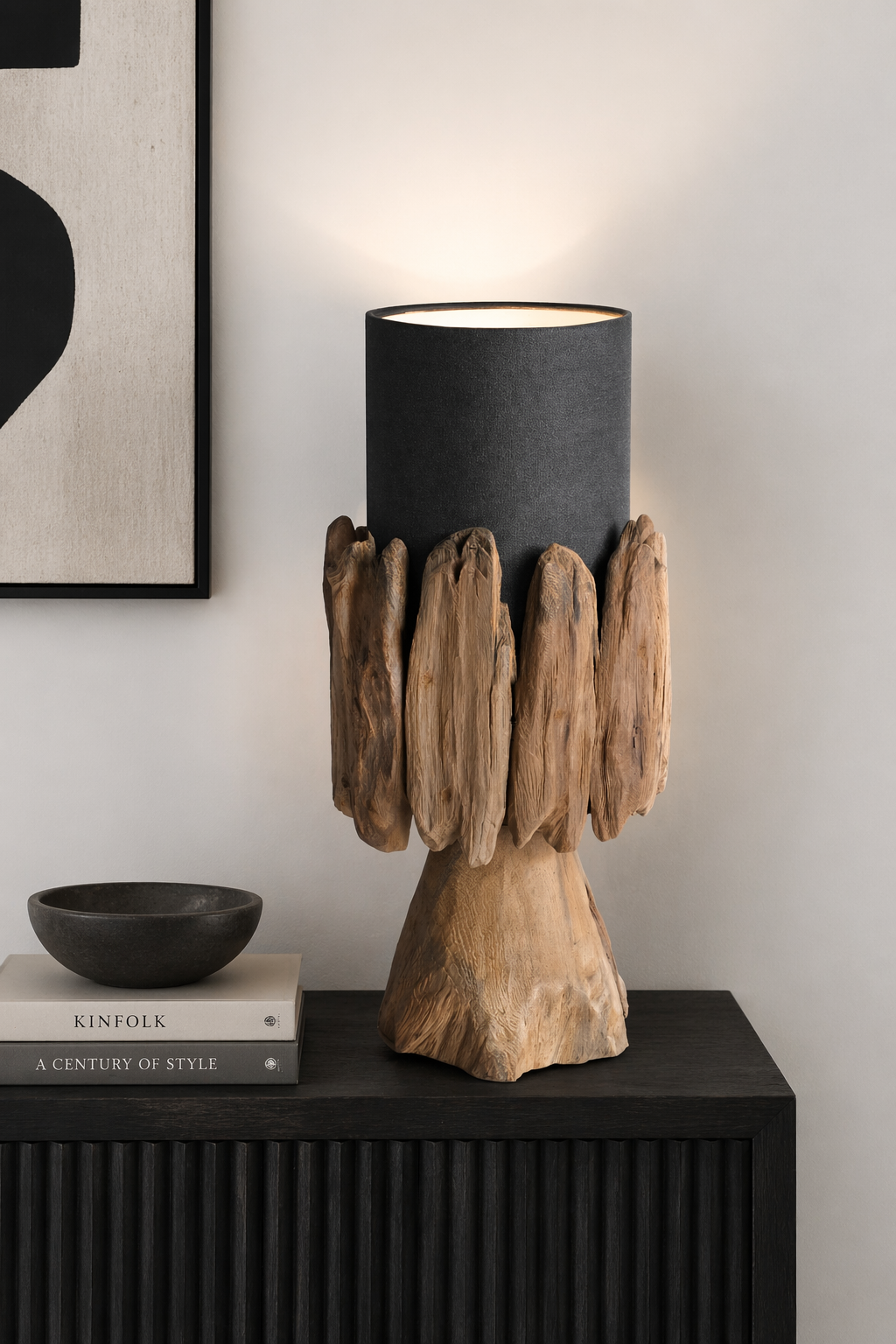 Tisch Wurzellampe Belmiro Höhe 55 cm | Lampenschirm Schwarz